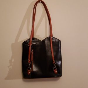 Navy blue Italian leather purse long with straps